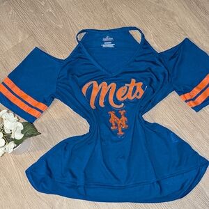 Women's Blue Cold Shoulder Top